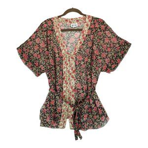 Converse One Star Sheer Floral Adjustable Tie Back Top Womens Large Floral Print